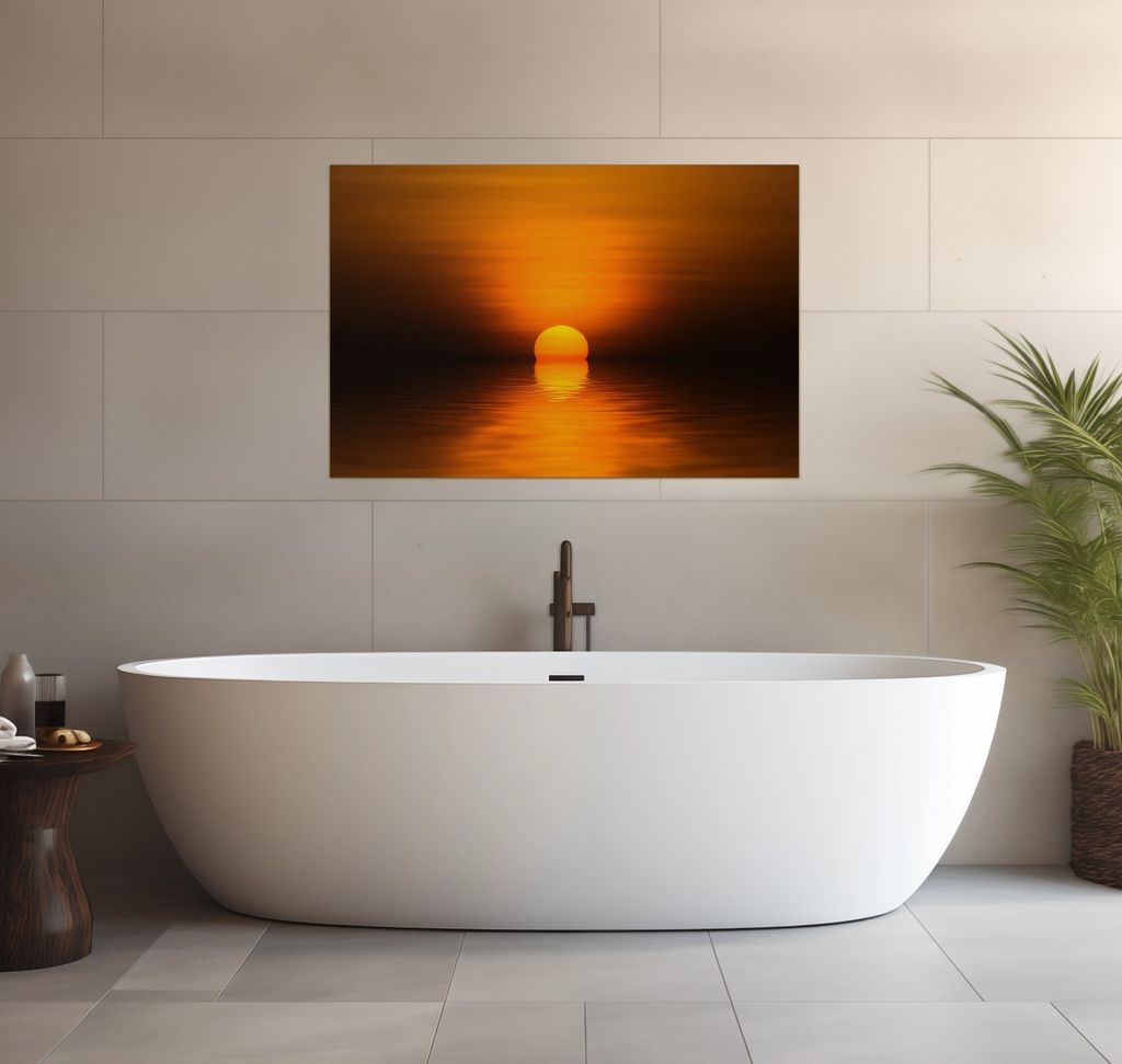 Wallario wasserfestes Poster selbstklebend 91,50 x 61 cm, Sonnenuntergang über dem Wasser II, Badezimmerposter Spritzschutz mit Hochglanzoberfläc...