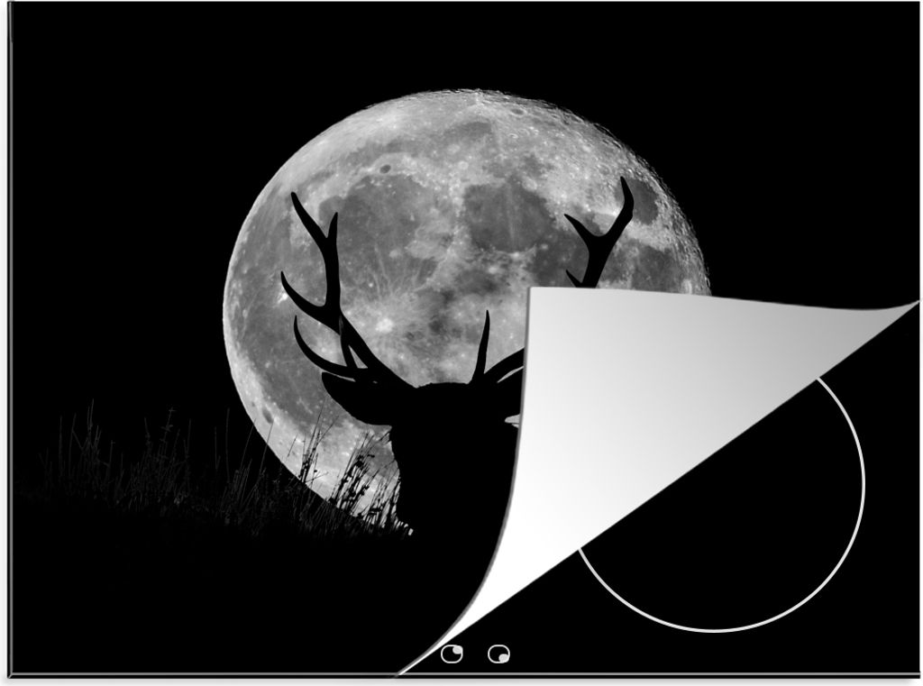KitchenYeah Herdabdeckplatte Hirsch - Mond - Nacht , 60x52cm, Küche Deko, Glaskeramikfeld Herdabdeckung, Abdeckplatte fùr Kochfeld