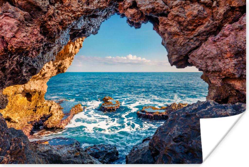 MuchoWow Poster Höhle - Meer - Felsen - Natur 120x80 cm - Bilder