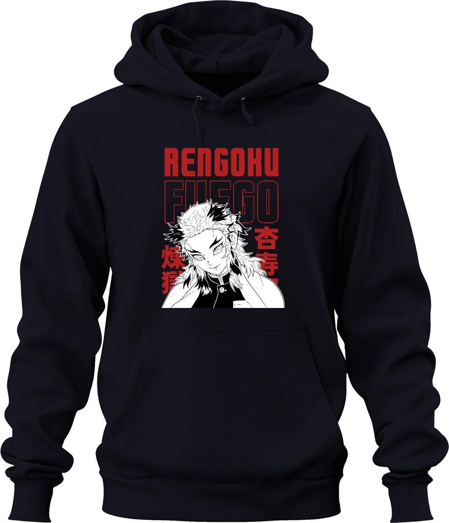Rengoku Kyojuro Fuego Demon Slayer Flamme Anime Geschenk Vintage Uni Hoodie Kapuzenpullover, Navy, M