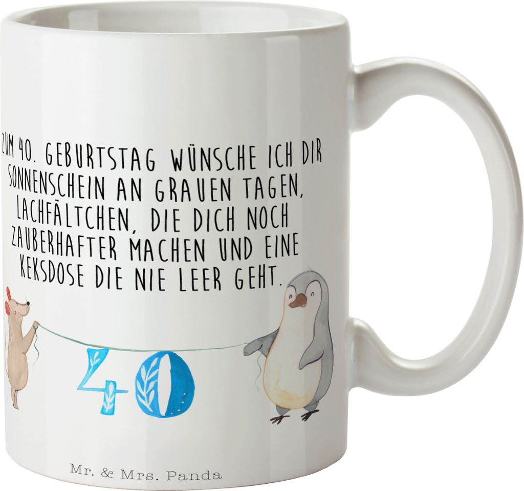 Mr. & Mrs. Panda Tasse 40. Geburtstag Maus Pinguin - Weiß - Geschenk, Henkelbecher, Kaffeebecher, Happy Birthday, Torte, Becher, Teetasse, Kaffeet...