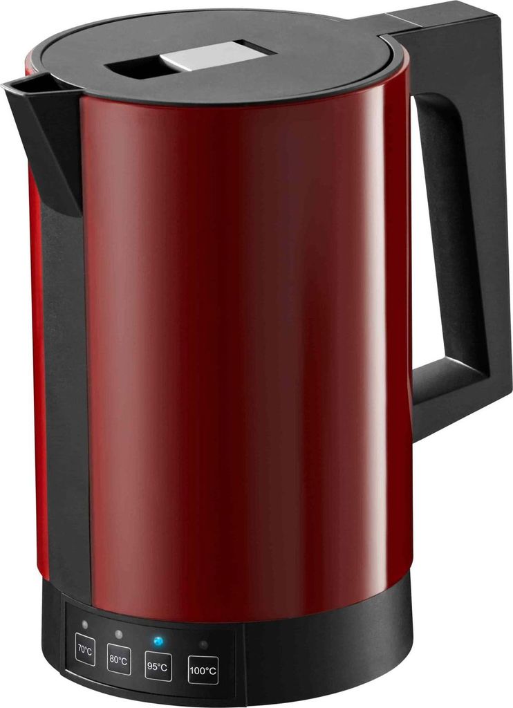 A red electric kettle on a white background.