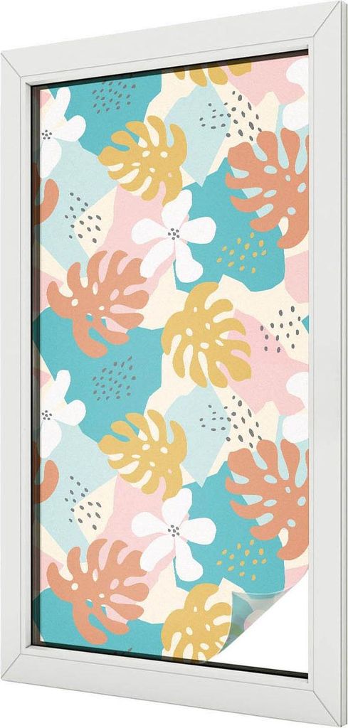 Buntglas Fensterfolie – 100x100 cm – Stained-Glass Design – blickdichte dekorative Sichtschutzfolie – selbstklebend, UV-Schutz – Exotisch...