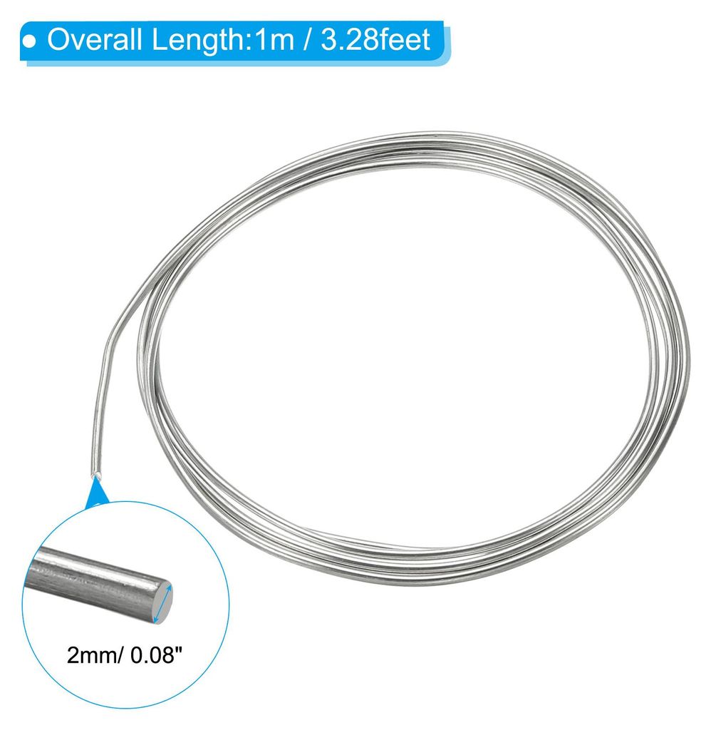 1m Basteldraht 99,99% reines Zinkdraht, 12 Gauge reiner Zinkdraht 2mm weicher Perlen-Draht Lab Scientific Experiment Zinkdraht Werkzeug (3,28 Fu?/R...