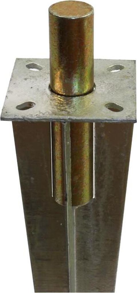 A close-up studio shot of a metal post anchor.