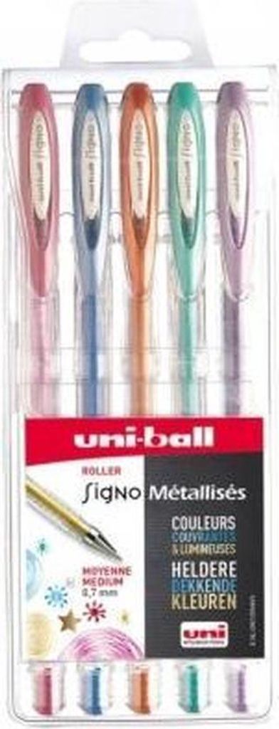 Uni-ball Gelstift Metallic Set 5 Stück 0,8 mm für kreatives Schreiben