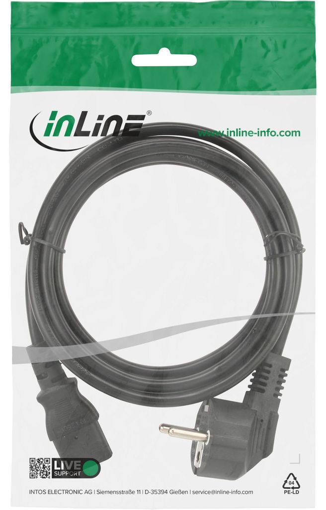 InLine Netzkabel, Schutzkontakt gewinkelt auf Produktbild 