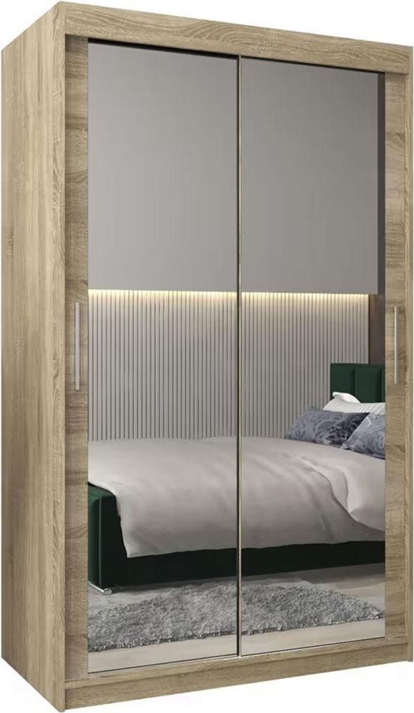Schiebetürenschrank Tokyo Kleiderschrank 120x62x200cm Sonoma Eiche Spiegel