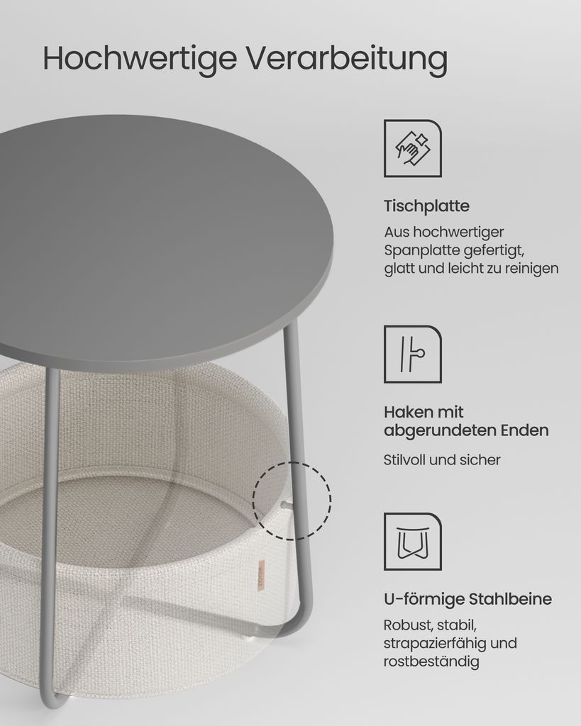 VASAGLE Beistelltisch, rund, mit Korb, Ø45 cm, Produktbild 5