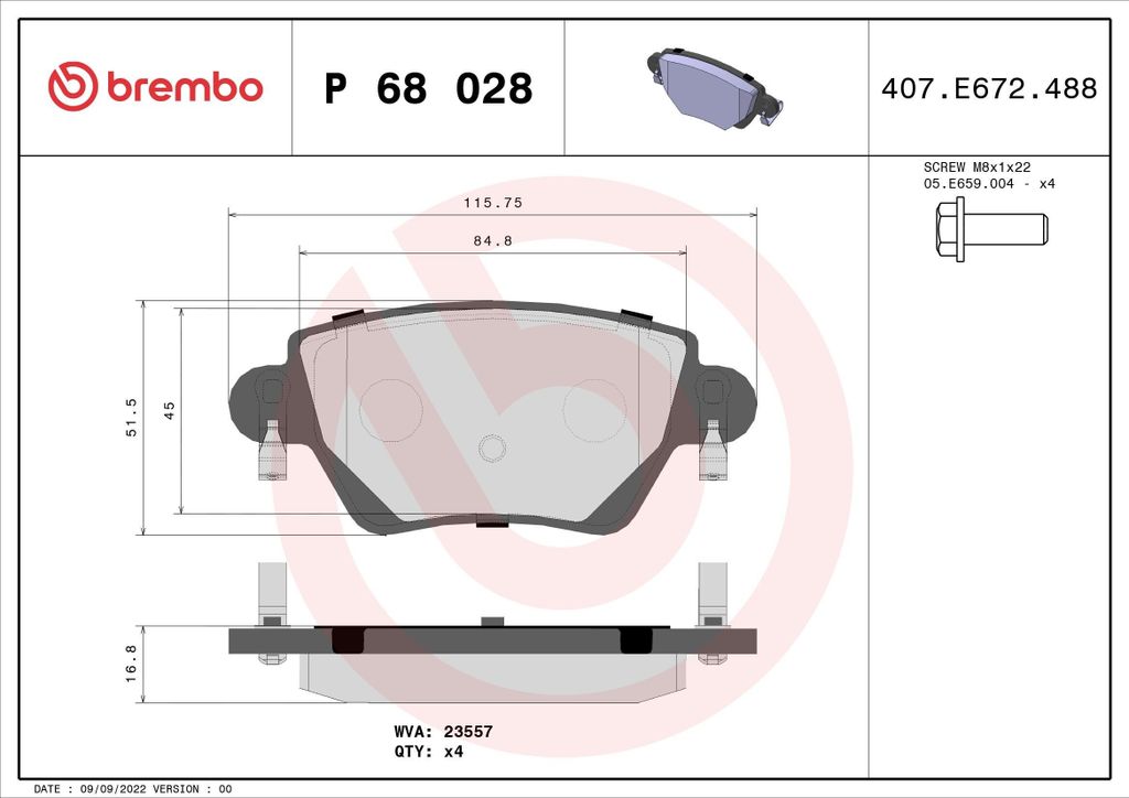 BREMBO P 68 028 - OE 7701207187 Bremsbeläge für Kangoo (FC), Kangoo (KC)