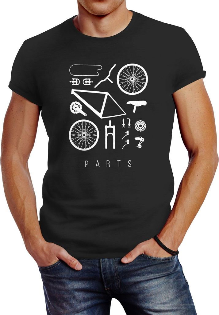 Fahrrad Teile Herren T-Shirt Bicycle Parts Neverless anthrazit S