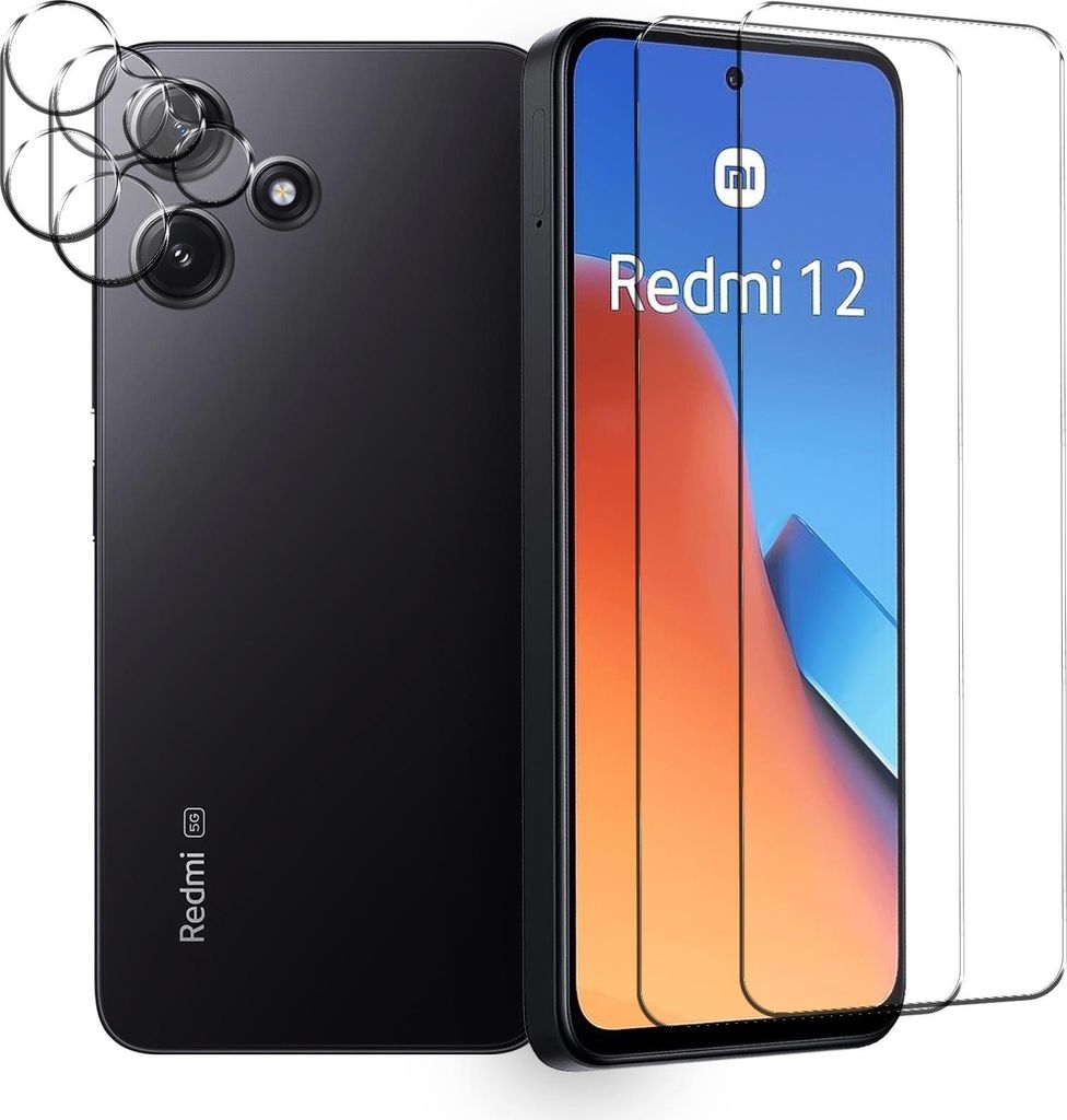 Panzerglas für Xiaomi Redmi 12 4G Schutzfolie 2x Kamera Schutzglas Folie 2x Panzerfolie