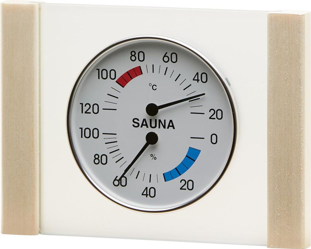 Infraworld Klimamesser mit Glas Holzrahmen in Espe Sauna Thermometer Hygrometer