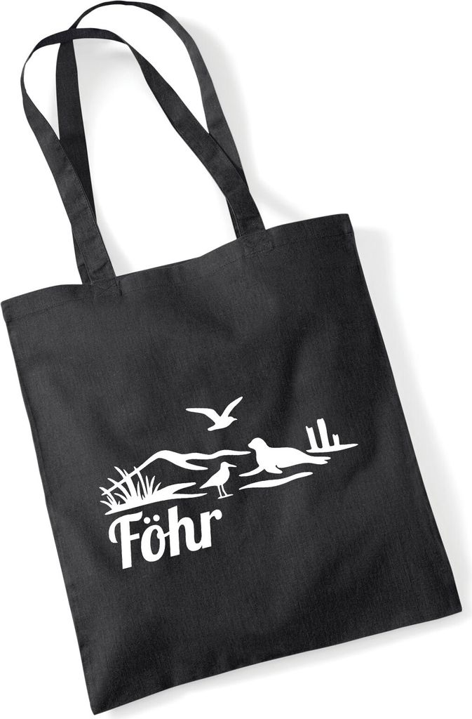 Huuraa Jutebeutel Föhr Strandmotiv 10 Liter Black Baumwolle Tasche Geschenkidee