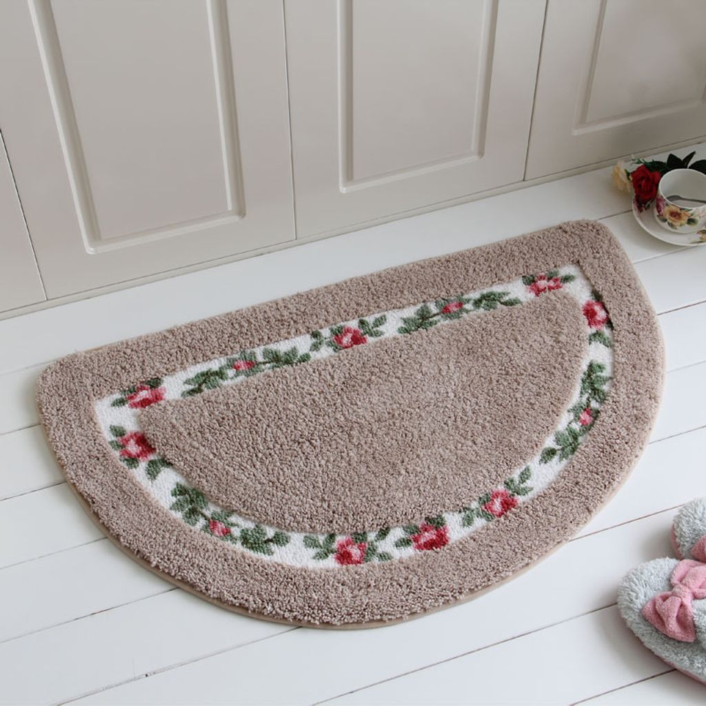 Chic Rose Flowers Halbmondförmige Badematte Bodenmatte für Heimteppich, Polyester, Hellbraun, 45 × 60 cm