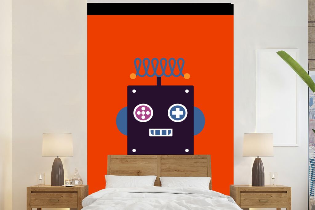 MuchoWow Fototapete für Wohnzimmer oder Schlafzimmer Wandtapete Vinyl Motivtapete Roboter - Rot - Gesicht - Formen - Jungen - Kinder - 195x260 c...