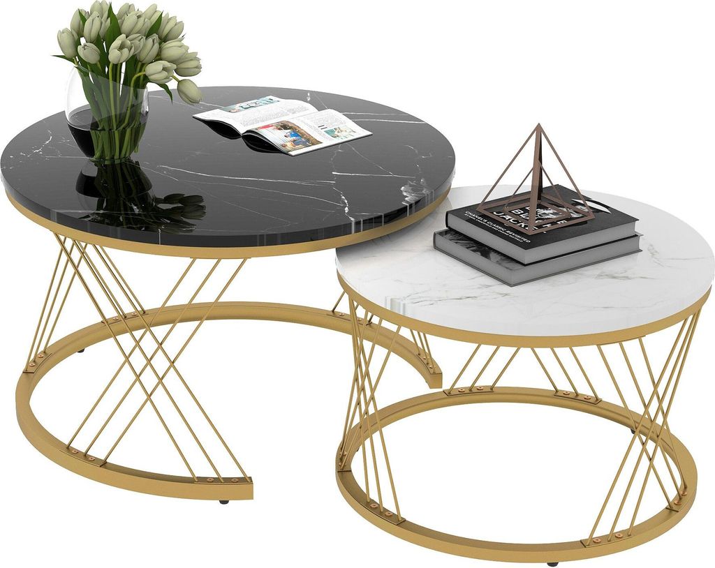 Couchtisch Satz Moderne Nesting Couchtisch Sofa Seite Nest von Tischen Runde Endtische Satz von 2 Goldene Farbe Frame Marmor Furnier Schwarz