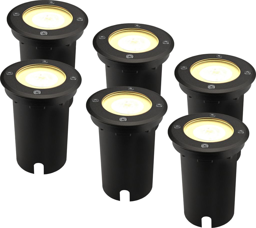 Ledvion 6er Pack Bodeneinbauleuchte, Runde LED Einbaustrahler, Schwarz, IP67, 5 Watt, 2700 Kelvin, 1m Kabel, GU10, LED Einbaustrahler Aussen, Teras...