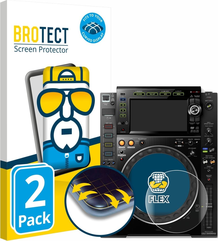 2x BROTECT Fullscreen Schutzfolie für Pioneer CDJ-2000NXS2 (Jog) Displayschutz Folie Fullcover Klar Transparent