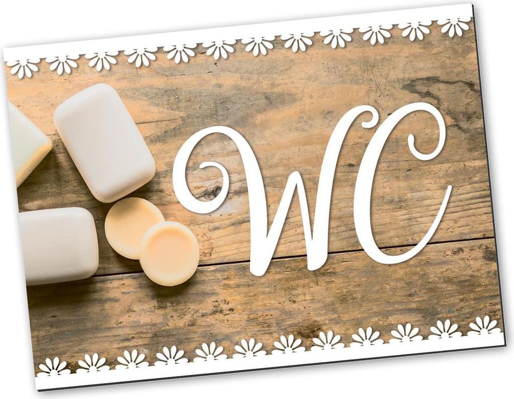 WC-Schild Toiletten-Schild Türschild Holz-Optik Vintage braun weiß rechteckig 14,8 x 10,5 cm inkl. Klebepunkte neutral