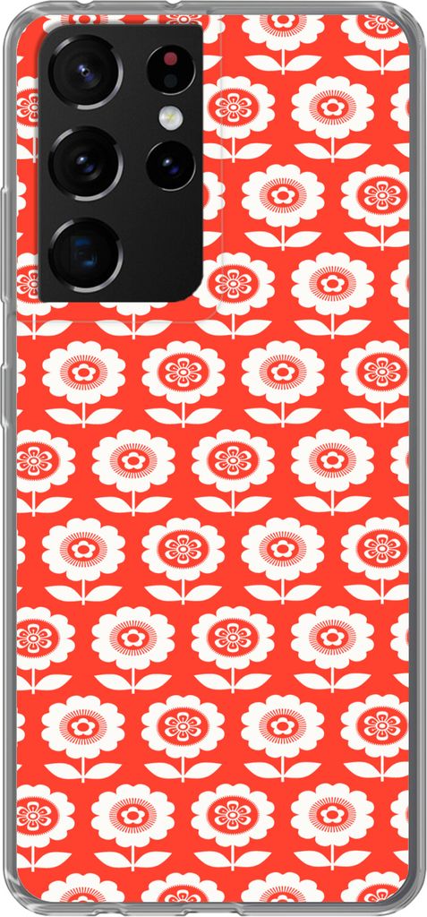 MuchoWow Handyhülle Schutzhülle Hülle für Telefoonhoesje Samsung Galaxy S21 Ultra Blumen - Muster - Rot Silikon Softcase Handy Hülle - Mobil...