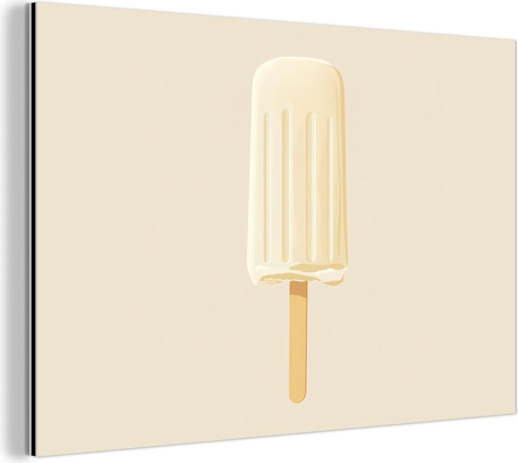 MuchoWow Wanddekoration Metall Metallbild Wandkunst 60x40 cm Minimalist - Wassereis - Stick - Beige MuchoWow Aluminium Gemälde - Gemälder