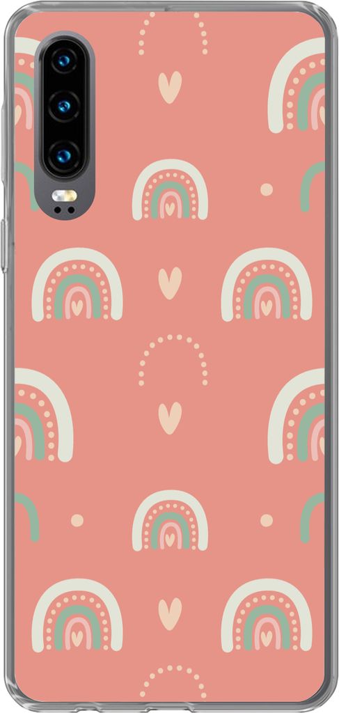MuchoWow Handyhülle Schutzhülle Hülle für Telefoonhoesje Huawei P30 Mädchen - Regenbogen - Herzen - Muster - Mädchen - Rosa - Kinder - Kind...