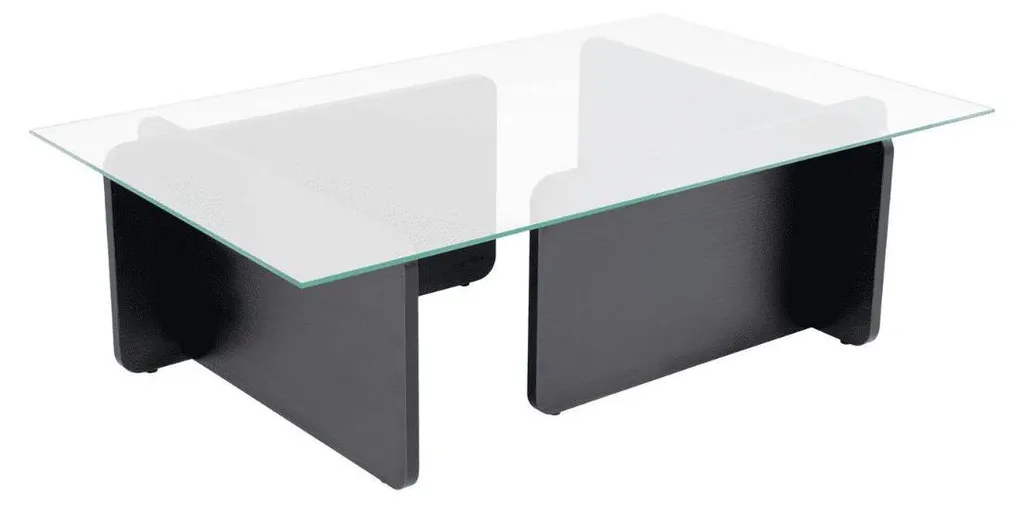 Table basse FLAVIO plateau verre trempé résistant et pieds noirs