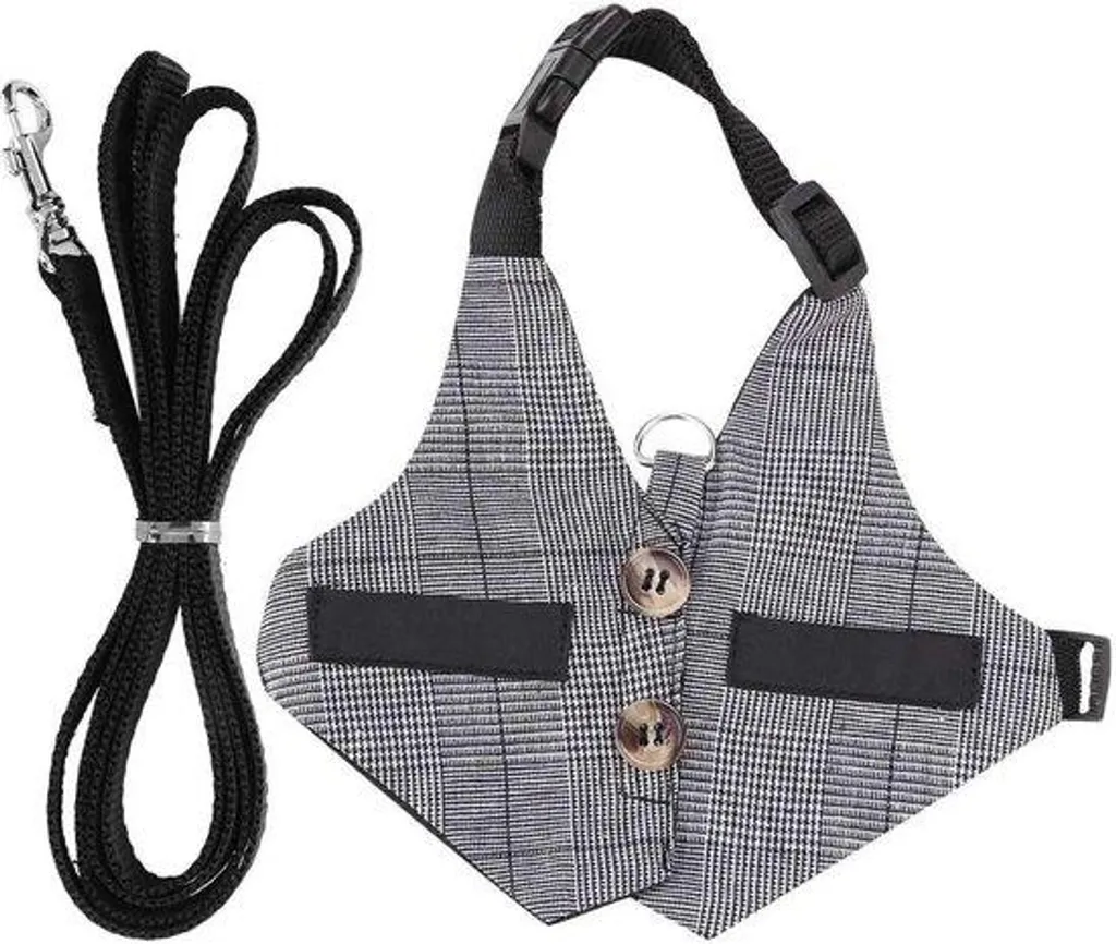 Harnais Lapin Ajustable à Boutons Décoratifs - Lin Gris Rayé Taille M