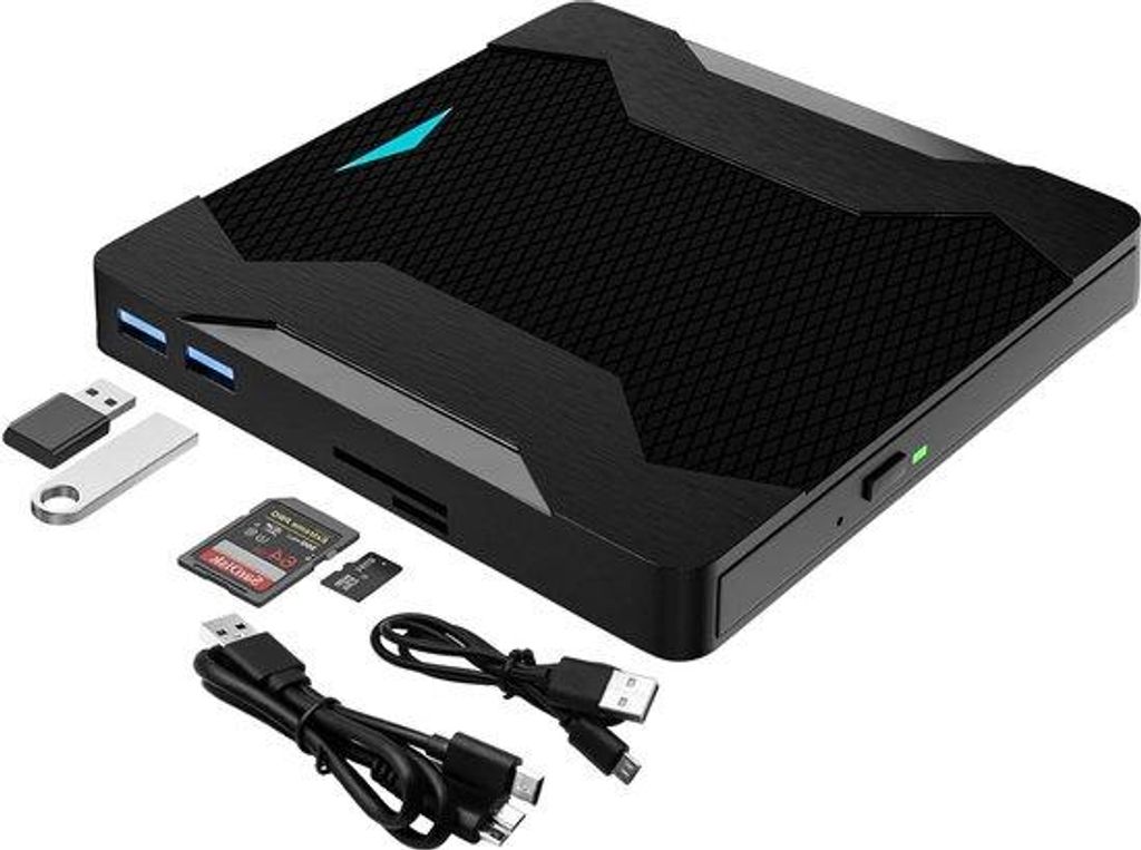 USB-3.0-externe DVD-Brander mit Adernlicht, USB-C, SD- und TF-Slot, Windows- und Linux-Kompatibilität