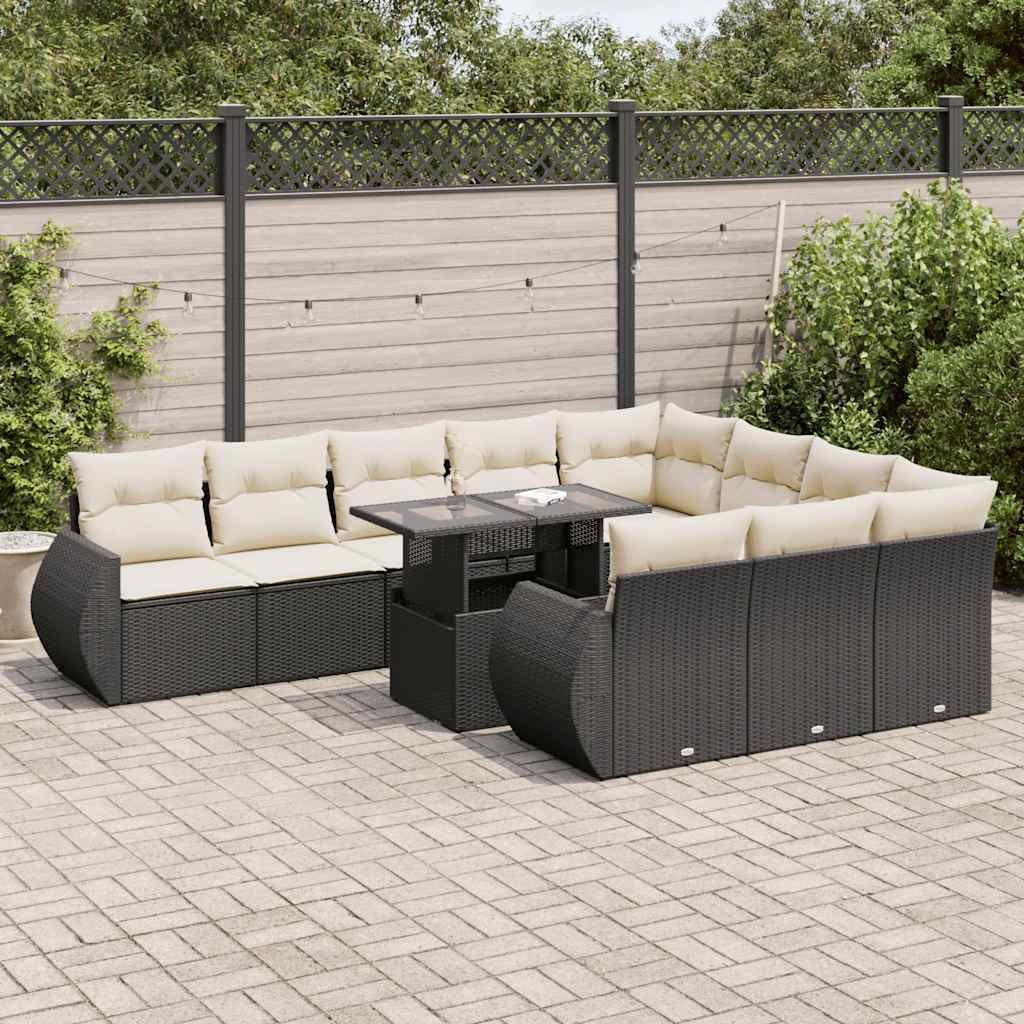 Maison Exclusive - 11-tlg. Garten-Sofagarnitur mit Kissen Schwarz Poly Rattan