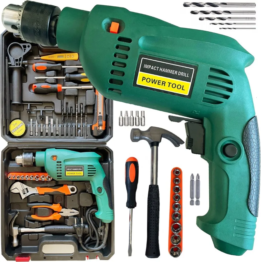 Perceuse visseuse à percussion filaire 220V et set de 33 accessoires