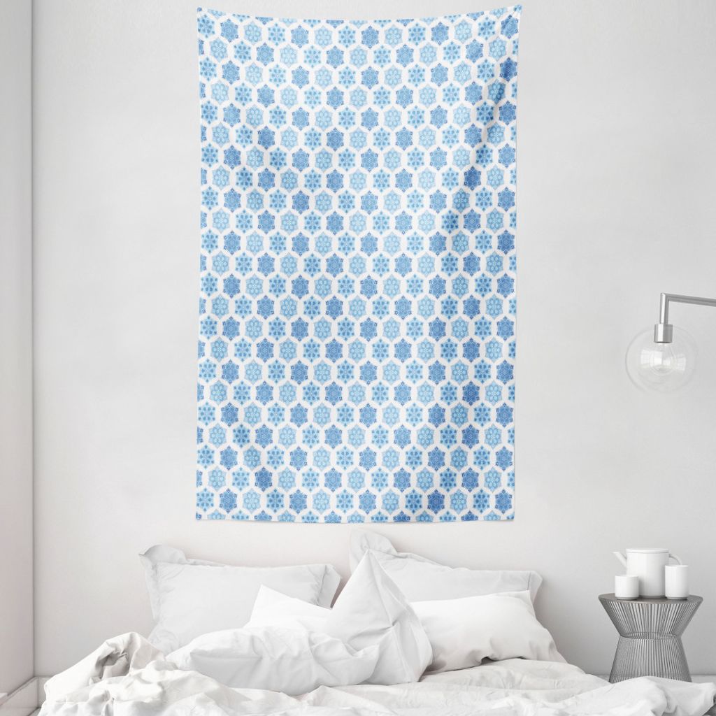 ABAKUHAUS Blauer Mandala Wandteppich und Tagesdecke, Tribal Chinese Motive aus Weiches Mikrofaser Stoff Waschbar ohne Verblassen Digitaldruck, 140 ...