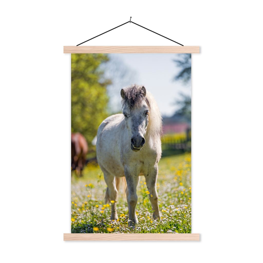 MuchoWow Textilposter Pferd - Blumen - Licht 60x90 cm mit holzfarbenen Rahmen - Textil
