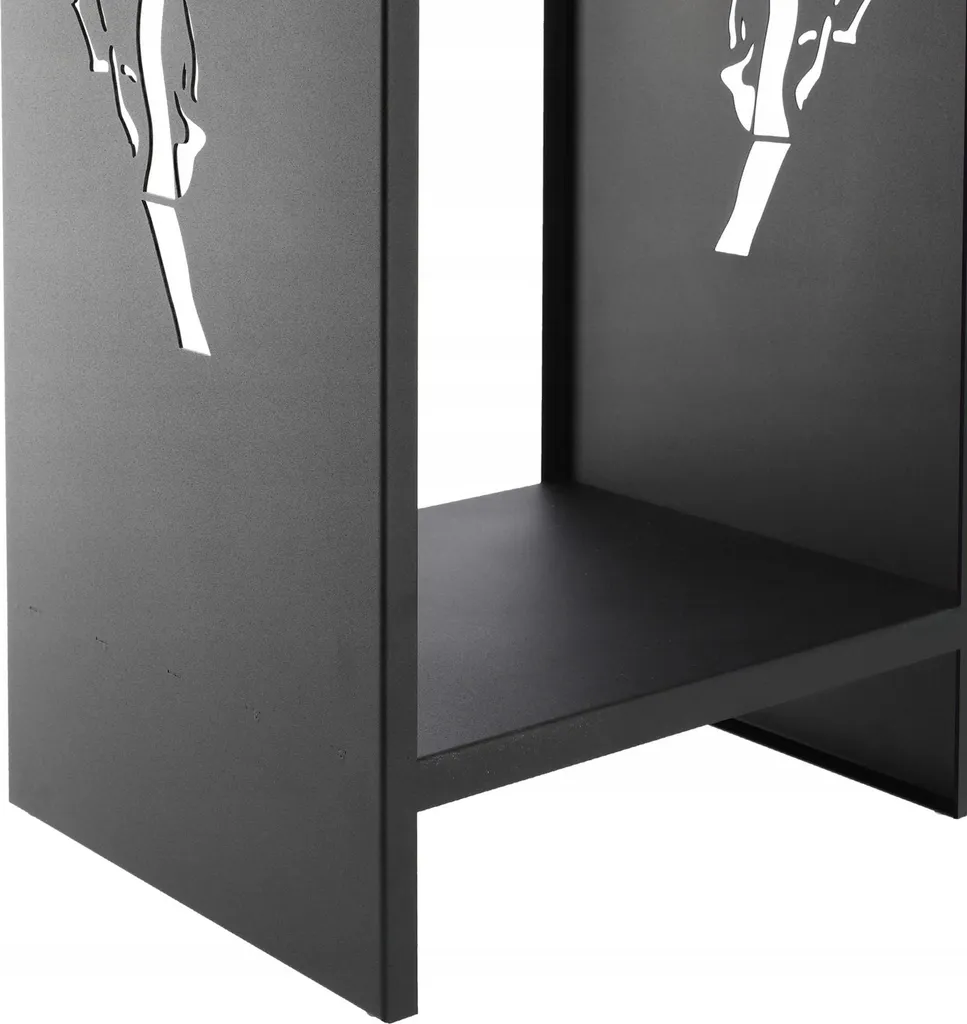 Range-bûches vertical 90 cm en métal noir pour intérieur avec tapis - 5