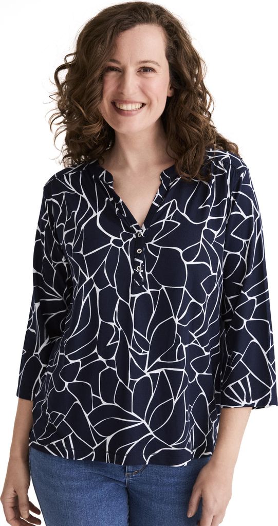 Stooker Women MARIE PRINT Damen Shirt 3/4-Arm Regular Fit 40/42 blue abstract aop