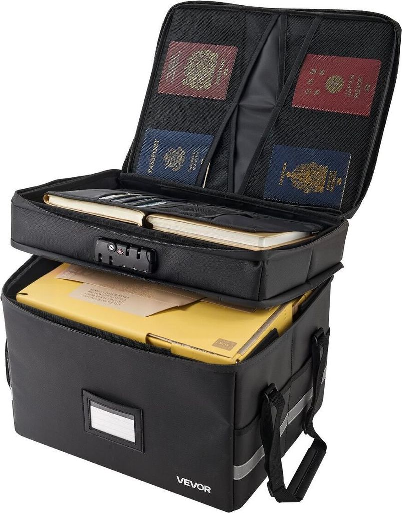 Fireproof Document Box, 1000 Heat Insulated Fireproof & Waterproof Box with Lock, Portable Two-Layer File Storage Organizer Home Office Travel Use...