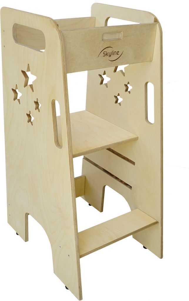 Skyline Steh und Lernturm Baby ab 1 Jahr Montessori Learning Tower Höhenverstellbar Tritthocker Kinder Indoor Möbel Kinderzimmer Trittschemel Kit...