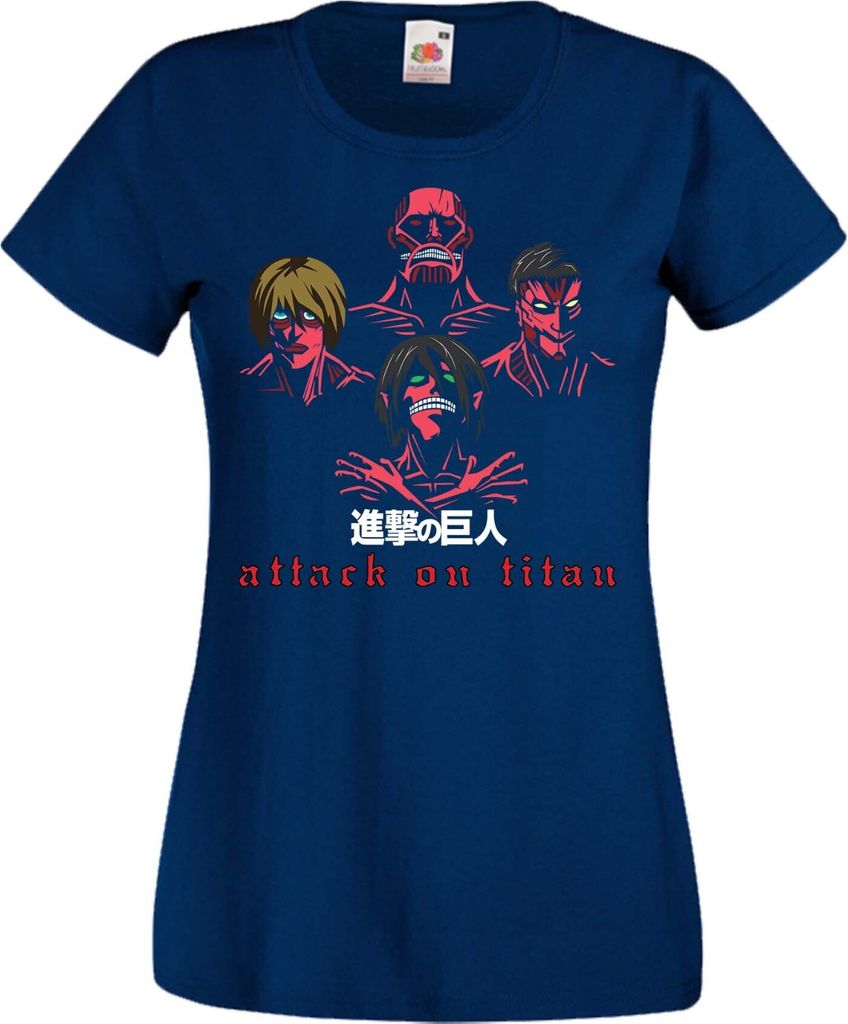 Damen T-Shirt Anime Manga Attack Anime On Titan The Titans, Lady XL / Dunkelblau