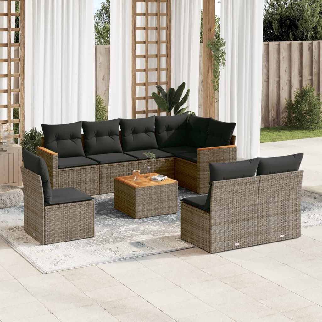 Maison Exclusive - 9-tlg. Garten-Sofagarnitur mit Kissen Grau Poly Rattan