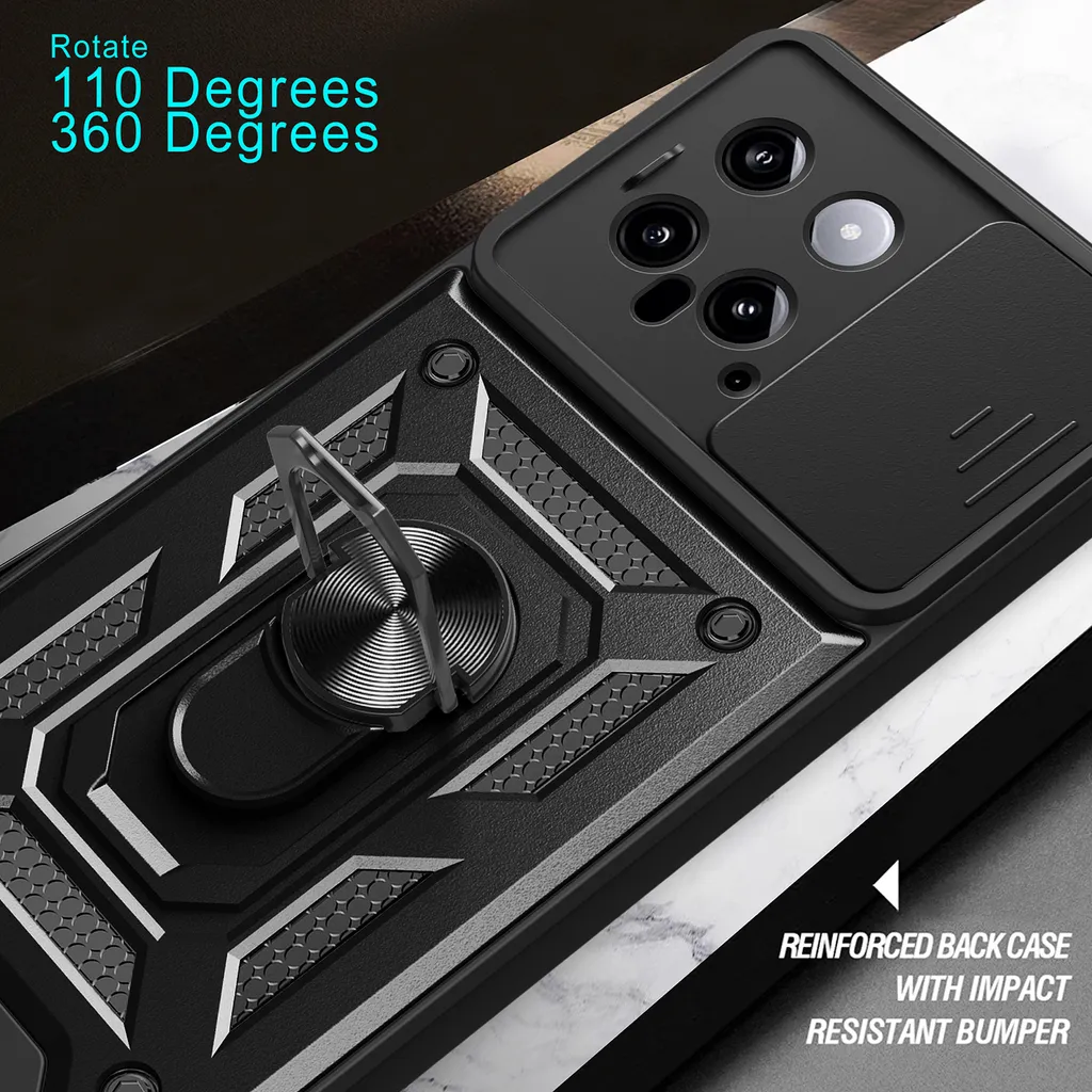 Custodia Magnetica Per Xiaomi 14T Pro Con Anello Supporto E Copri-fotocamera Scorrevole - Blu, Antiurto E Antiscivolo. Design 3 In 1. - 4