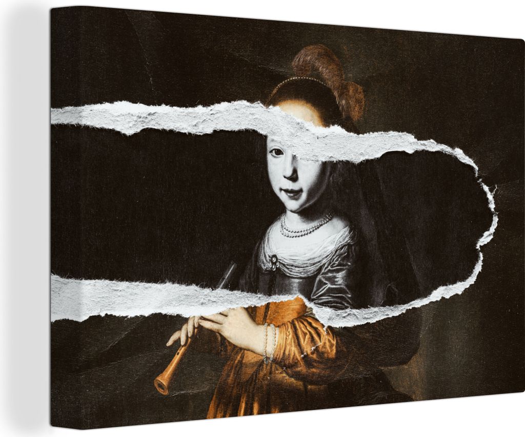 OneMillionCanvasses - Leinwandbilder - 140x90 cm, Elizabeth-Spiegel - Schwarz - Weiß, Wandbilder Kunstdruck Wanddekoration - Foto auf Leinwand -...