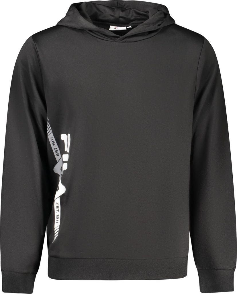 Schwarzer Herren-Hoodie, Regular Fit mit Aufdruck und angerautem Stoff