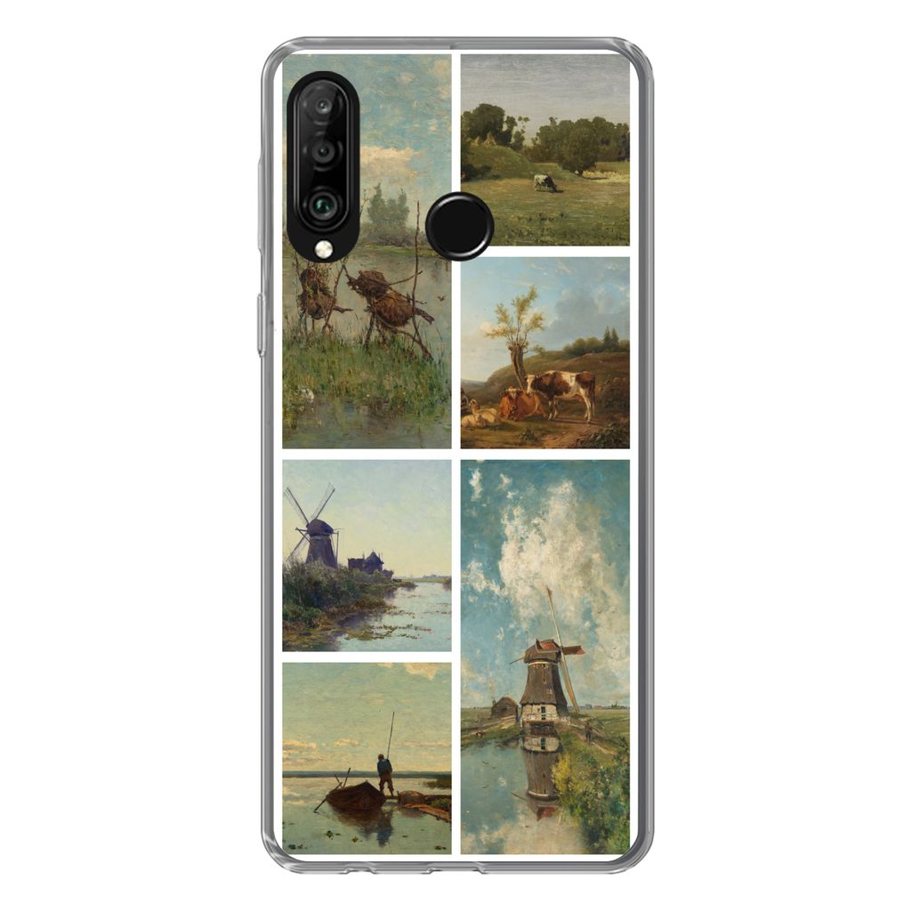 MuchoWow Handyhülle Schutzhülle Hülle für Huawei P30 Lite Kunst - Collage - Niederlande Silikon Softcase Handy Hülle - Handyhülle