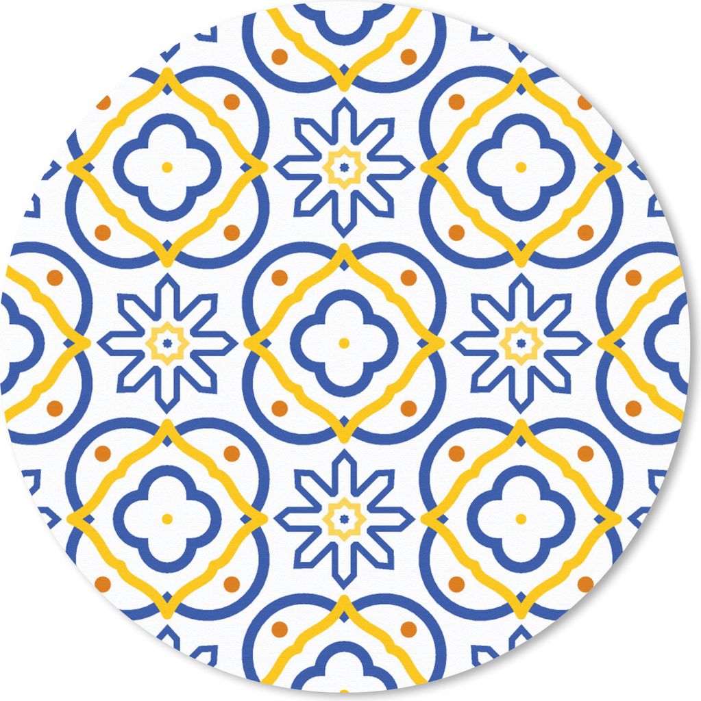 MuchoWow Mauspad Mousepad Blume - Blau - Gelb - Kacheln - Muster 40x40 cm - Mousepads - Maus Mat - Pad - Mausunterlage - Schreibtisch Accessoires