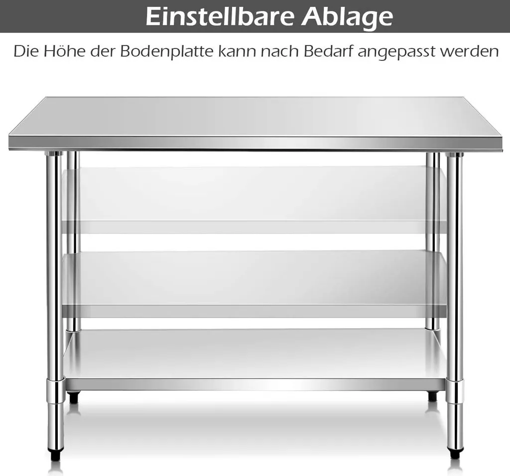 Table en Inox avec Étagère Intermédiaire Ajustable et Pieds Stables - 2