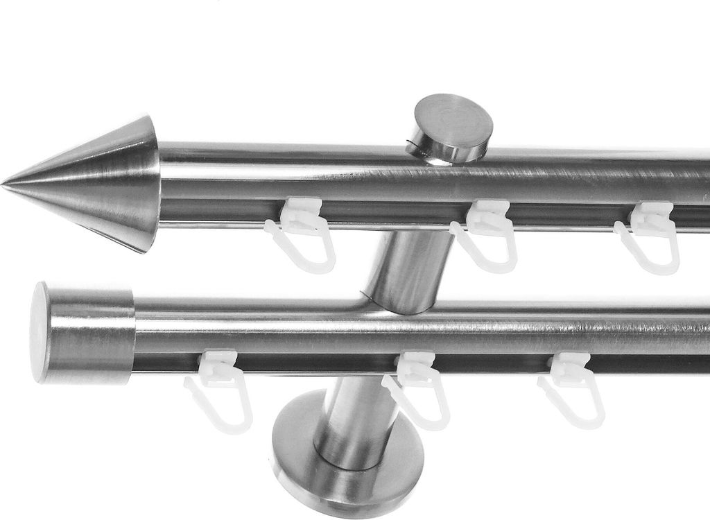 Innenlauf Gardinenstange Edelstahl Look 20mm Wandträger 2-läufig Spitze, Länge wählbar H40 E31E30