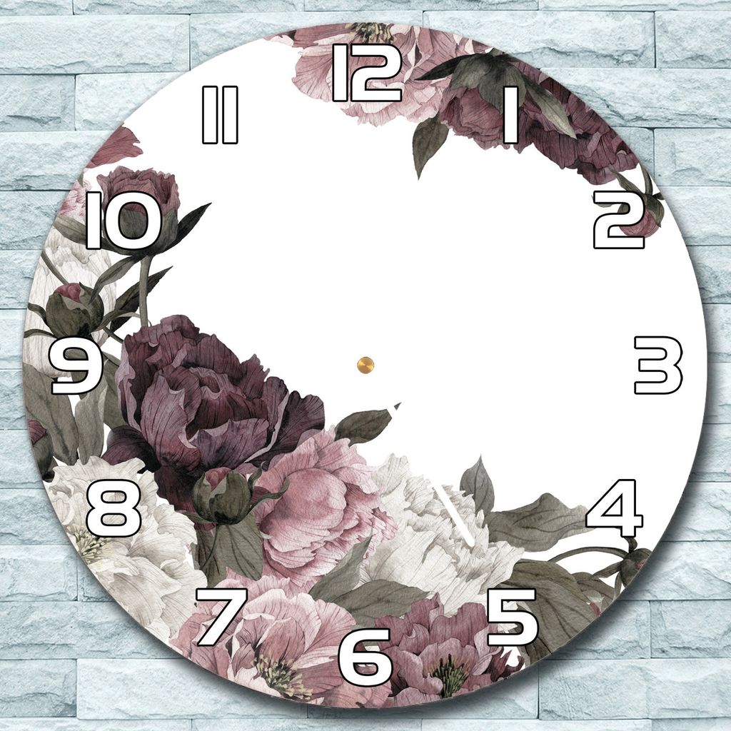 Wanduhr aus Glas Rund fi 30 Vintage Pfingstrosen Quarz Deko Wohnzimmer Büro
