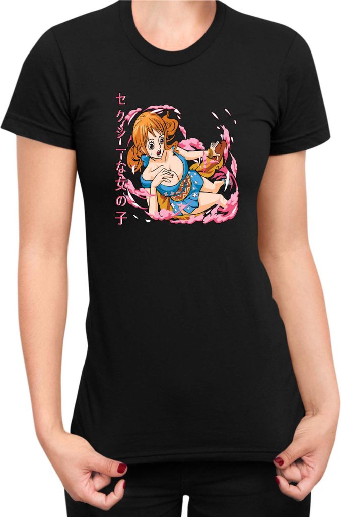 Damen T-Shirt Japan Manga Anime Comics Animation One Manga Piece Anime Nami Hero, Lady M / Schwarz