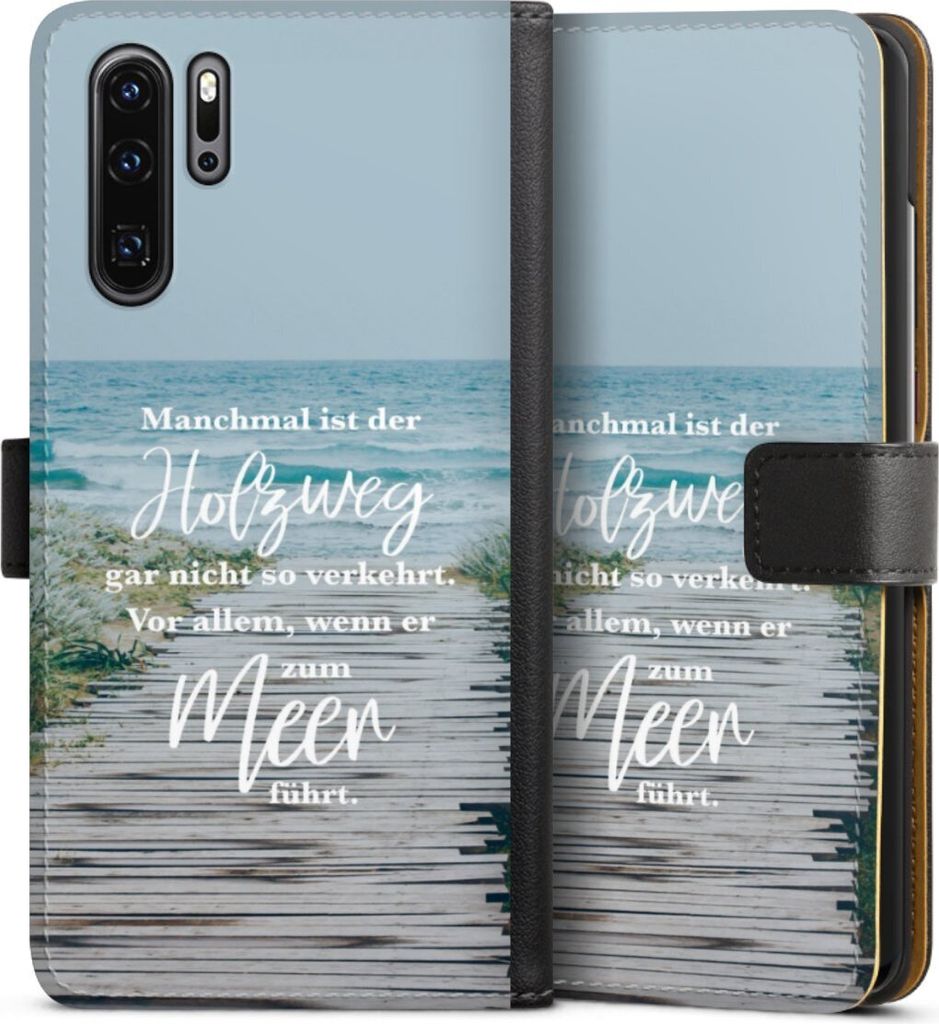 DeinDesign Klapphülle für Huawei P30 Pro New Edition Handytasche Lederhülle Tasche Statement Strand Spruch